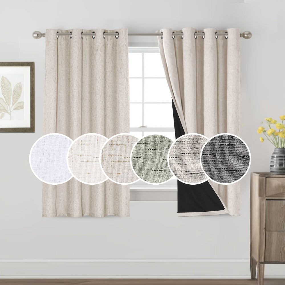 100% Blackout Linen Textured Curtains – Thermal Insulated Noise Reducing Grommet Window Drapes | 2-Panel Set for Bedroom, Living Room & Hall | 6 Neutral Colors