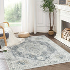Washable Vintage Area Rug - Chenille Retro Distressed Multi-Print Foldable Lightweight Accent Rug for Entryway Bathroom Kitchen Living Room and Bedroom