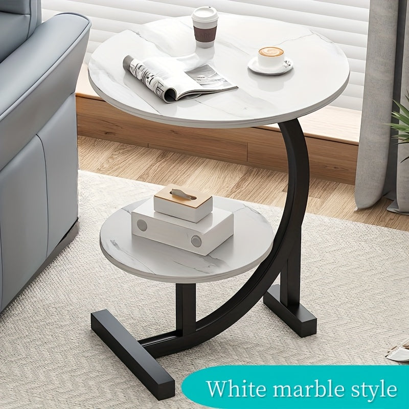 Solid Wood Round Coffee Table – Modern Double-Layer Sofa Side Table for Living Room Bedroom Balcony, Lightweight Luxury Design, White & Black
