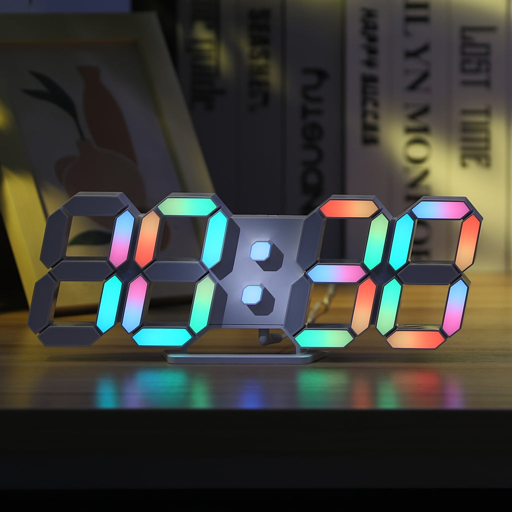 RGB Neon LED Digital Wall Clock 9.7" Large Display with Remote Control – 3D Aesthetic Alarm Clock, Adjustable Brightness, Date & Temperature Display for Bedroom, Living Room, Office, Gym