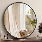 Round Metal Wall Mirror Matte Black & Gold Frame Modern Decorative Circle Mirror for Entryway Bathroom Living Room Bedroom Vanity Wall Decor Multiple Sizes