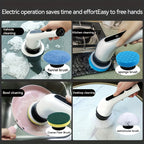 Electric Rotary Scrubber Cordless with 8 Replaceable Brush Heads – Dual Speed USB Rechargeable Power Scrubber, Adjustable Detachable Handle, Swivel Head for Bathroom, Bathtub, Tile, Floor & Shower Cleaning