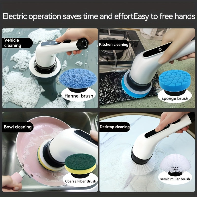 Electric Rotary Scrubber Cordless with 8 Replaceable Brush Heads – Dual Speed USB Rechargeable Power Scrubber, Adjustable Detachable Handle, Swivel Head for Bathroom, Bathtub, Tile, Floor & Shower Cleaning