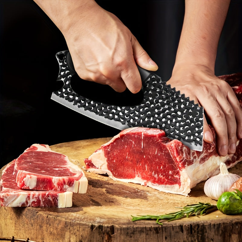 Butcher Knife Non-Stick Blade with Non-Slip Ergonomic Handle – Sharp Heavy-Duty Meat Cleaver with Built-In Bottle Opener & Hanging Loop for Kitchen & BBQ