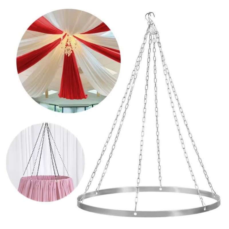Ceiling Drape Hanging Kit Stainless Steel – Circular Ceiling Display Stand with Hooks & Chains for Wedding, Event, Stage & Gazebo Decoration
