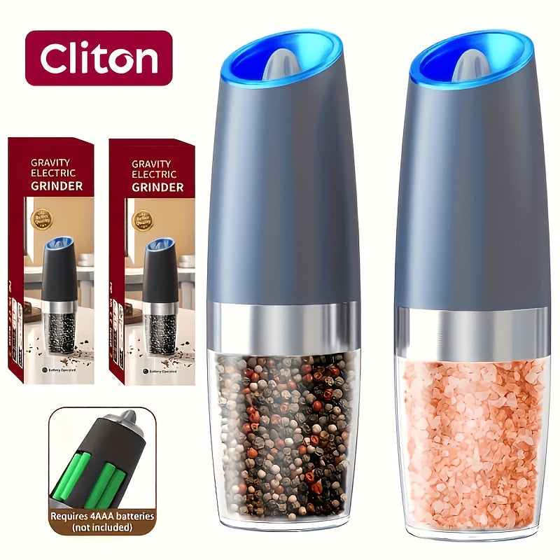 Electric Salt and Pepper Grinder Set 2-Pack - Automatic Battery-Powered Mill with LED Light, Adjustable Coarseness, Large Capacity for Home Kitchen & BBQ - Great Father's Day & Birthday Gift