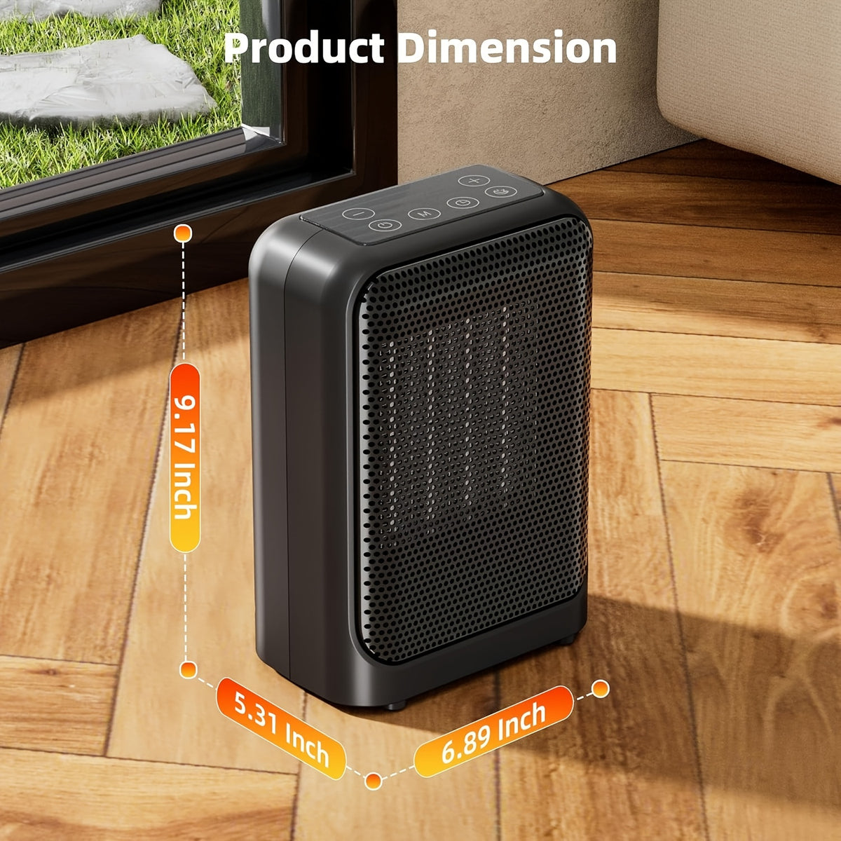Space Heater Portable Ceramic Indoor with Thermostat 24H Timer 2-Second Fast Heat LED Display Rotary Switch HD 15-Inch Options Heating Fan Mode Home Office Dorm Room Small Heater