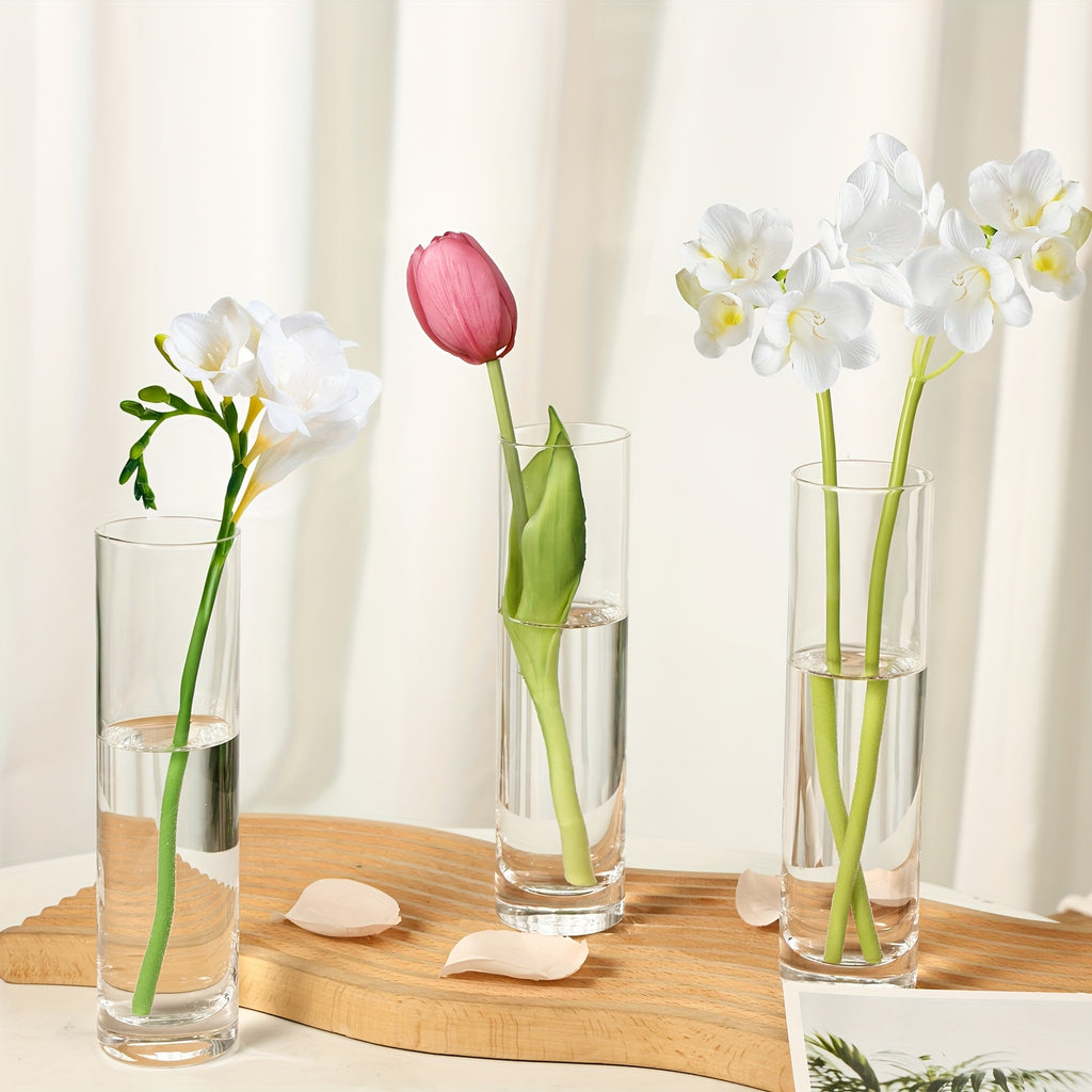 Glass Cylindrical Vase Bulk Set 15 30 50pcs – Handmade Clear Slender Vases for Wedding Centerpieces, Single Rose Display, Desk Aesthetics, Home & Party Table Decoration