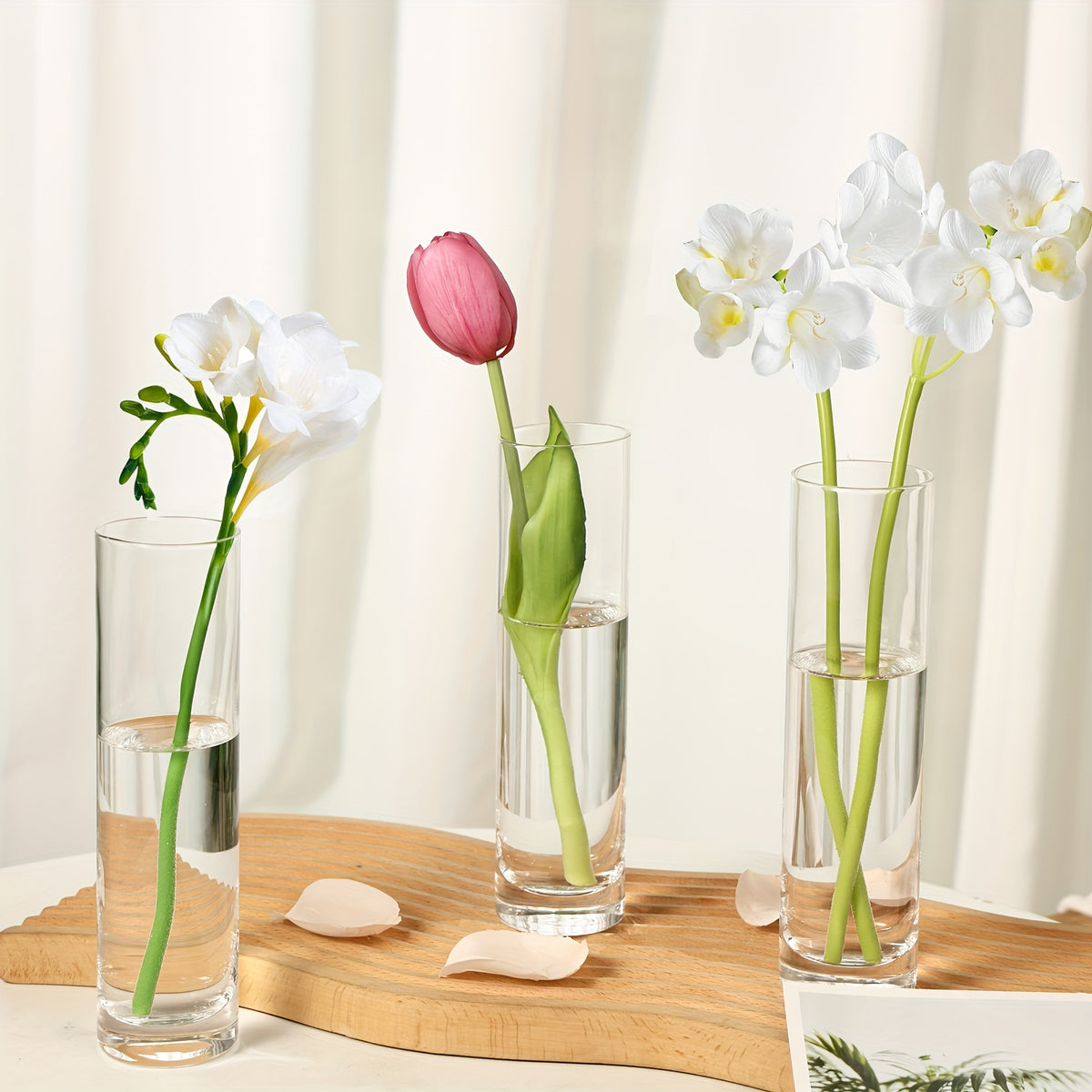 Glass Cylindrical Vase Bulk Set 15 30 50pcs – Handmade Clear Slender Vases for Wedding Centerpieces, Single Rose Display, Desk Aesthetics, Home & Party Table Decoration
