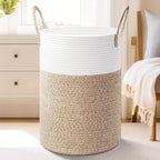Collapsible Woven Rope Laundry Basket & Hamper - 4 Sizes (12-26 Gal), Cotton Rope Storage Basket for Dirty Clothes, Blankets & Toys, Boho Bathroom Nursery & Living Room Decor