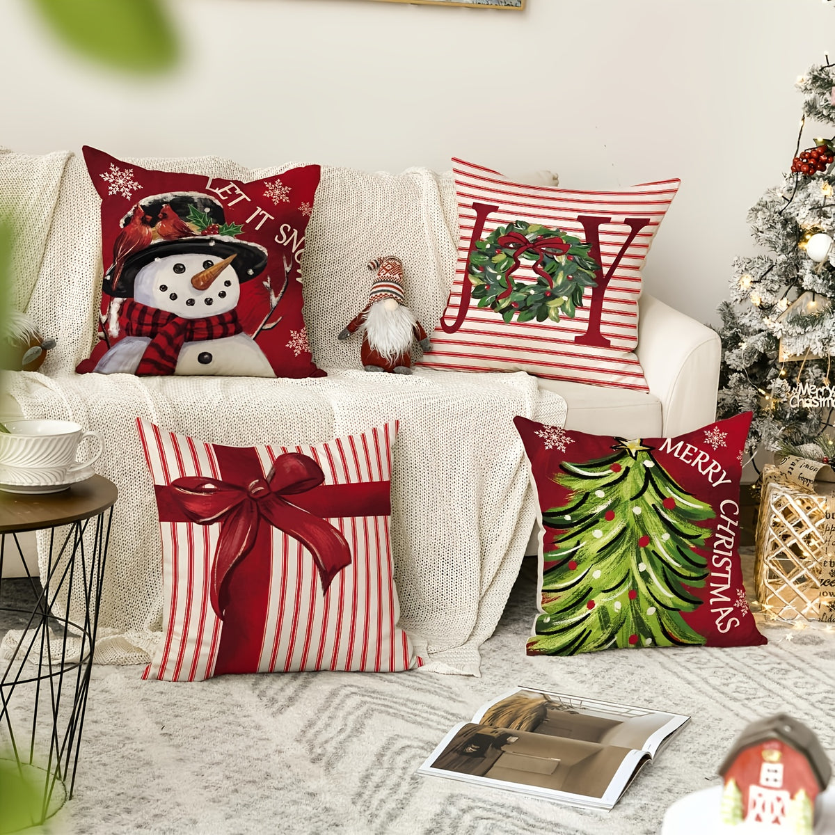 Seasonal Throw Pillow Covers 18x18 Inch – Autumn Winter Holiday Cushion Covers with Pumpkin, Snowman, Christmas Tree, Truck & Buffalo Plaid | Farmhouse Thanksgiving Christmas Decor for Couch, Bed & Living Room