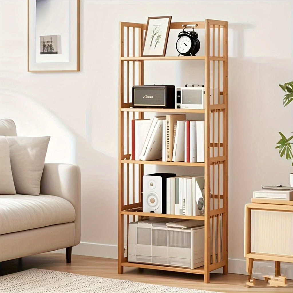 5-Tier Multifunctional Bamboo Bookshelf & Display Rack – Space-Saving Standing Storage Shelf for Home Office Living Room Nordic Minimalist Style Easy Assembly