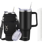 40oz Insulated Tumbler with Handle, Straw & Carrier Bag – Stainless Steel Double Wall, Cold 34 Hours, Travel Mug for Gym, Hiking, Office & Outdoor