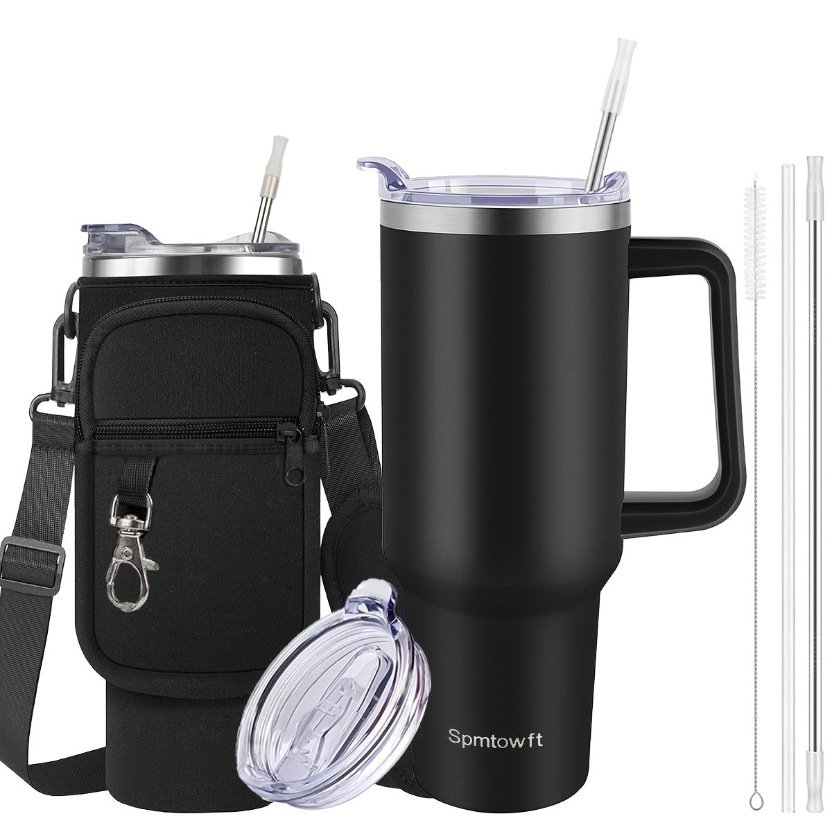 40oz Insulated Tumbler with Handle, Straw & Carrier Bag – Stainless Steel Double Wall, Cold 34 Hours, Travel Mug for Gym, Hiking, Office & Outdoor