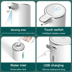 Smart Sensor Automatic Soap Dispenser Nickel Wall-Mount USB Quick Charging with Power Display, 4-Level Adjustable Flow Rate, No-Touch 400ml Foam & Liquid Soap Dispenser for Bathroom Kitchen