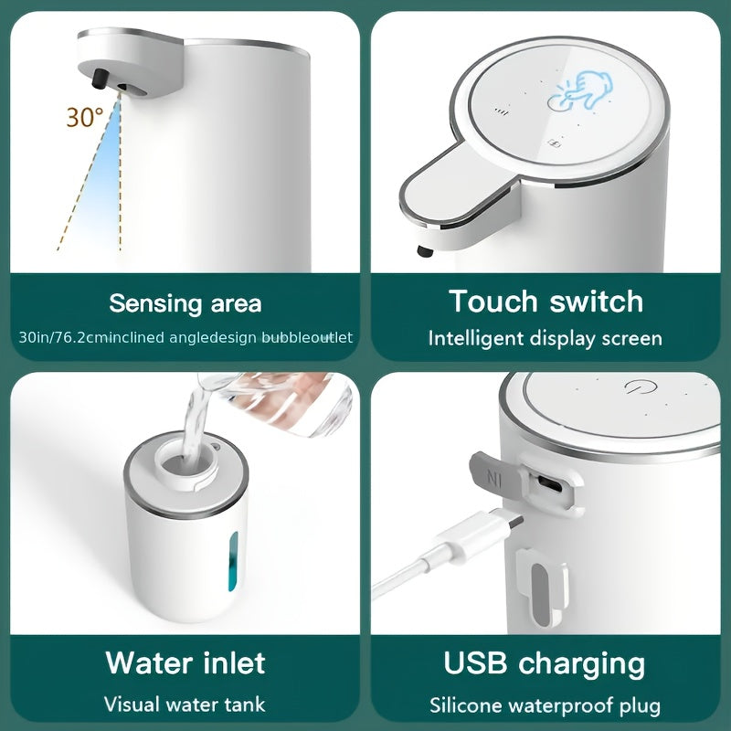 Smart Sensor Automatic Soap Dispenser Nickel Wall-Mount USB Quick Charging with Power Display, 4-Level Adjustable Flow Rate, No-Touch 400ml Foam & Liquid Soap Dispenser for Bathroom Kitchen