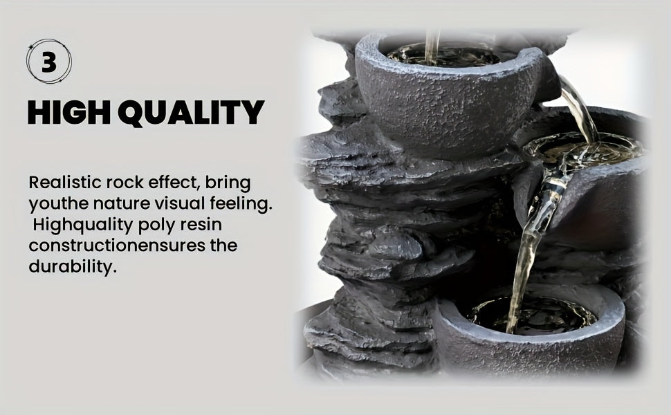 Tabletop Water Fountain Indoor Resin Waterfall with LED Light Realistic Rock Design Plug-In Soothing Ambiance for Bedroom Living Room Office Meditation Desk Decor