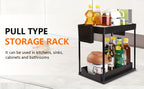 Bathroom Shelves Set of 2 – Punch-Free Retractable 2-Tier Storage Rack with Hooks & Hanging Cups for Bathroom, Kitchen & Laundry