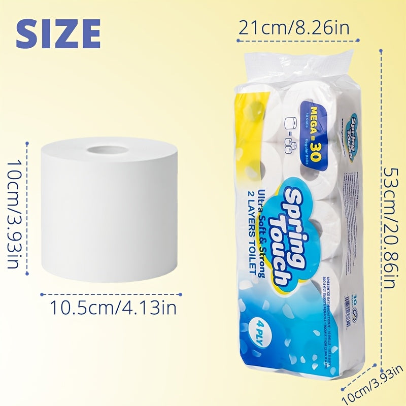 4-Ply Ultra-Soft Toilet Paper Bulk Rolls - Virgin Wood Pulp, Thick & Strong, No Flakes, Gentle on Skin, 10 / 20 / 30 Roll Packs for Home, Office & Hotel Bathrooms