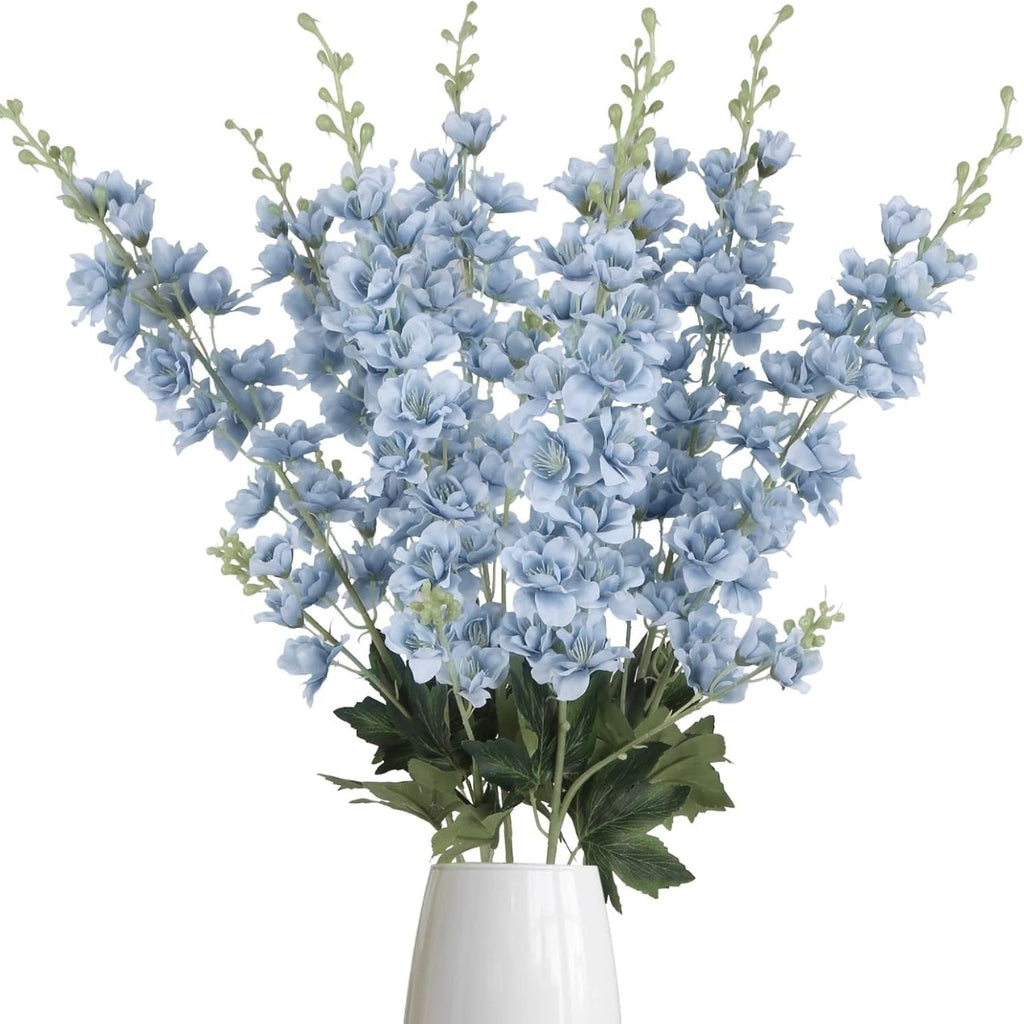Faux Delphinium Larkspur Stems 8pcs 33.5 Inch Artificial Flowers for Wedding Table Centerpiece Bridal Bouquet Home Garden Vase Floral Arrangement Decor in Dusty Blue Pink Purple Orange
