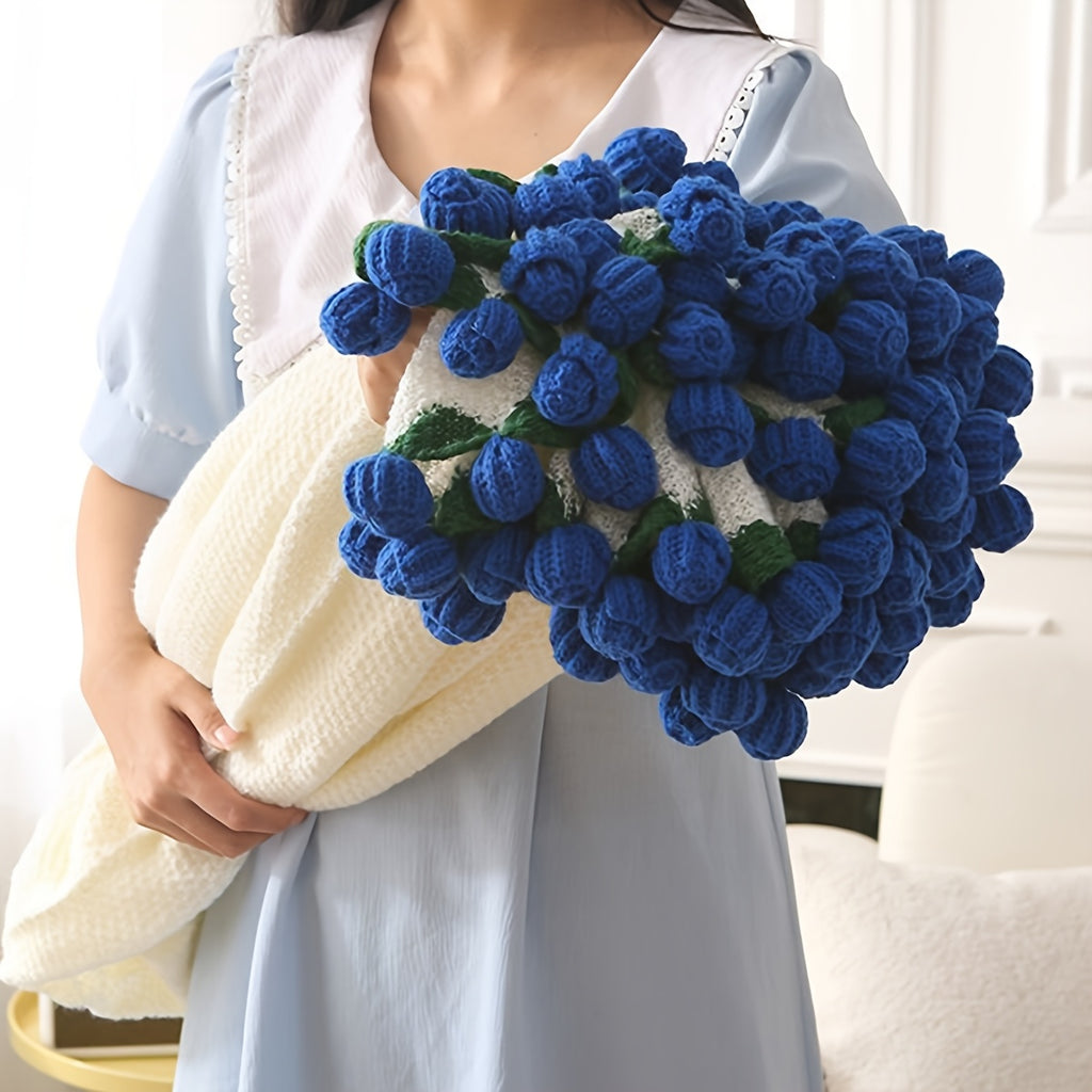 Rose Bouquet Blanket – 31.5inch 52-Flower Soft Throw with Gift Bag, 4 Colors, Romantic Gift for Valentine's Day Birthday Wedding