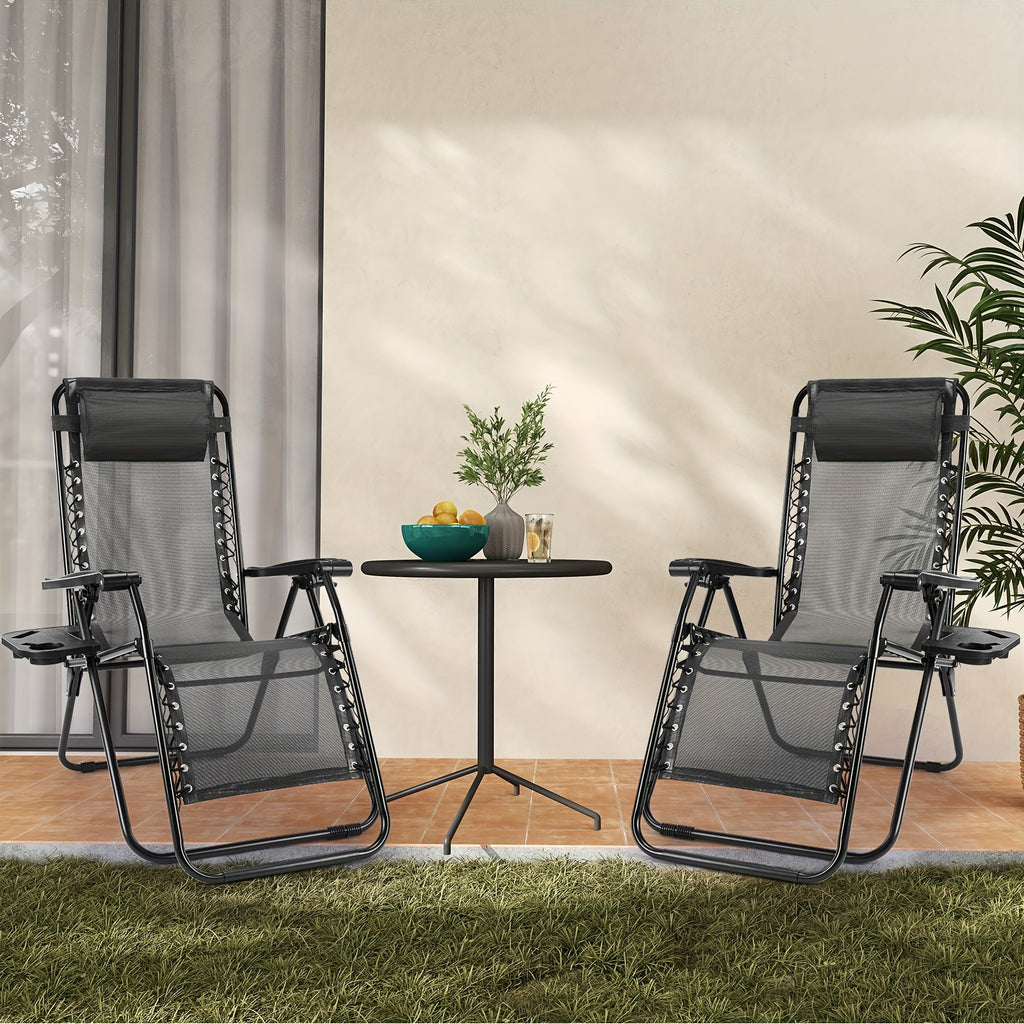 Zero Gravity Recliner Chair Outdoor Folding Lounge Chair 2 Pack – Beach Camping Patio Chair with Cup Holder, Adjustable Pillow for Poolside, Backyard & Lawn | Black, Blue