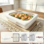 Reusable Food Storage Tray Set 4PCS 2-in-1 Plastic Serving Tray with Foil Trays – Holiday Party Containers for Christmas, Thanksgiving, BBQ & Outdoor Gatherings, White, Red & Black