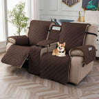 Recliner Loveseat Cover with Console 4-Piece Chenille Quilted Waterproof Slipcover | Non-Slip Pet Scratch Resistant Sofa Protector with Cup Holder Pocket, 9 Colors