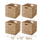 Water Hyacinth Wicker Storage Basket Set 2 or 4 Pack Square Woven Rattan Baskets for Shelves Towels Magazines Kitchen Organization Natural Boho Shelf Bin
