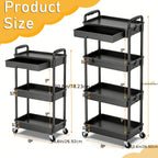 3/4-Tier Rolling Storage Cart with Drawers – Plastic Organizer with Lockable Wheels, Cup Holder & Hooks | Kitchen, Bathroom, Bedroom & Laundry Room
