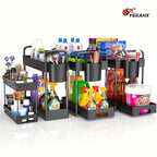 Under Sink Organizer 4-Piece Adjustable Multi-Layer Storage Rack – Metal & Plastic Cabinet Shelf with Hanging Cups & Hooks for Kitchen Bathroom Spice Rack Space-Saving