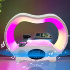 RGB Night Light 6 in 1 Wireless Speaker Alarm Clock Wireless Charging Phone Watch Temperature Display Bedroom Teen Gift Halloween Christmas Decor Black White