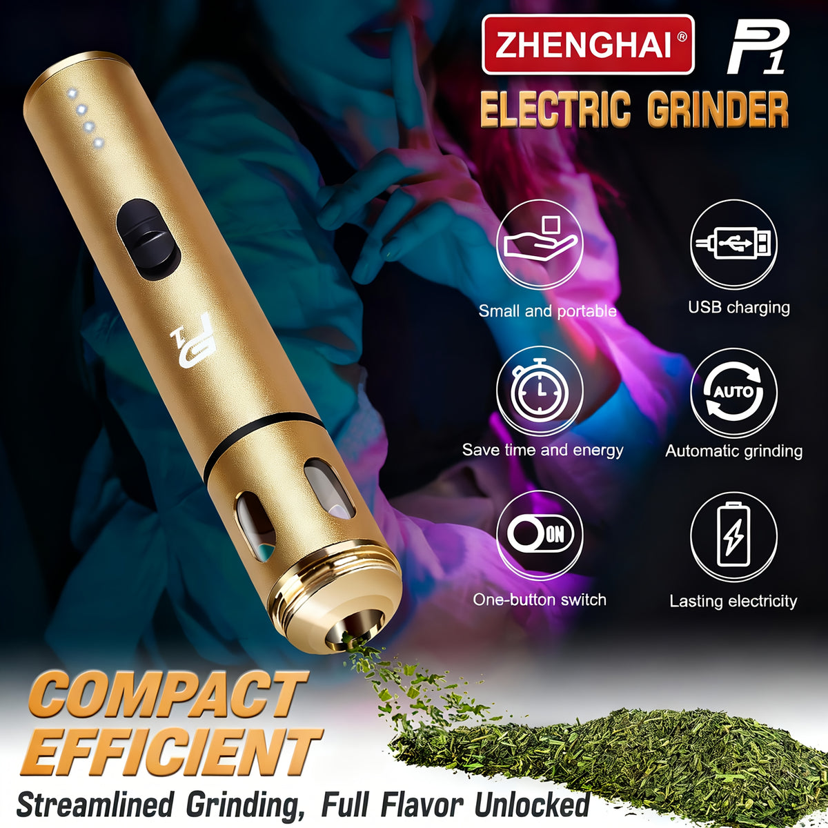 Portable Electric Spice Grinder USB Rechargeable – Compact Herb & Spice Mill with Travel Bag, Funnel & Brush – Fast & Easy Home or Travel Grinding
