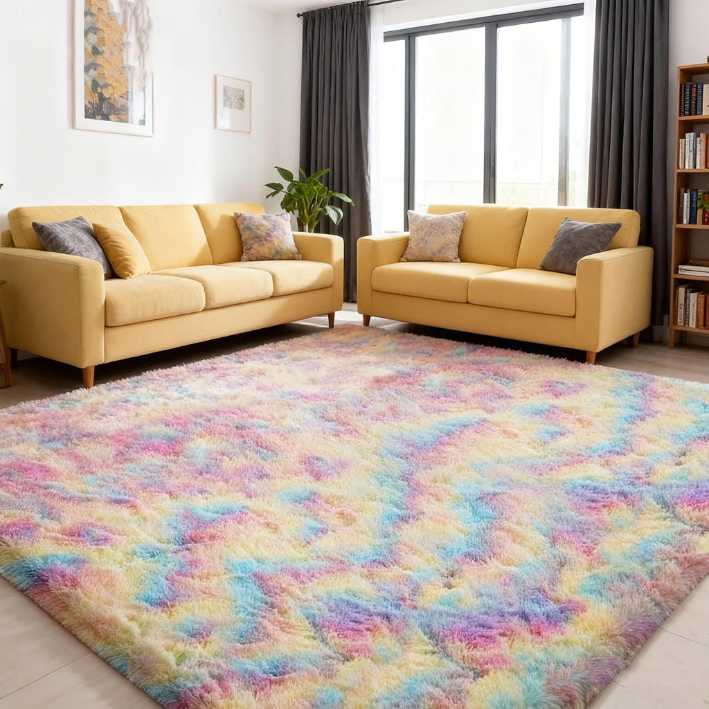 Rainbow Shag Area Rug Tie-Dye Fluffy - Soft Non-Slip Machine Washable Carpet for Living Room Bedroom Dining Room Home Office, 4 Sizes