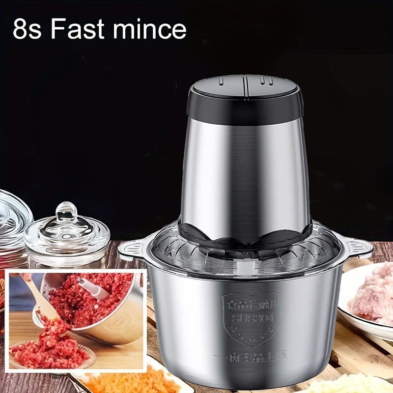300W Electric Food Chopper & Meat Grinder, 2L, 4 Bi-Level Stainless Steel Blades, 2 Speed Modes, Low Noise — Chops Meat, Vegetables, Fruits, Nuts & Herbs, Easy Clean
