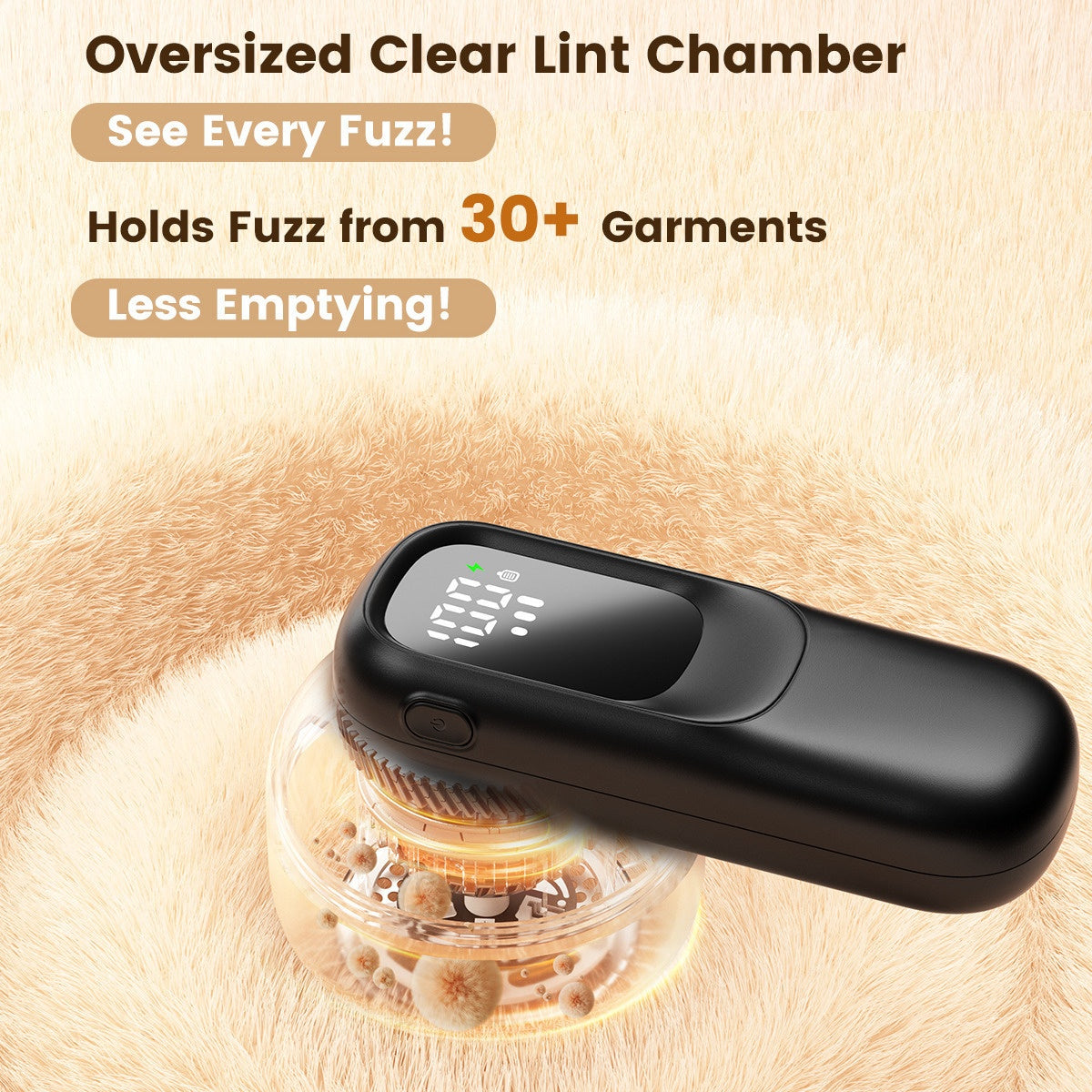 Rechargeable Lint Remover Fabric Shaver with Digital Display & Safety Lock – 6-Leaf Blades, 3-Speed Defuzzer for Clothes, Sweaters, Sofa & Blankets