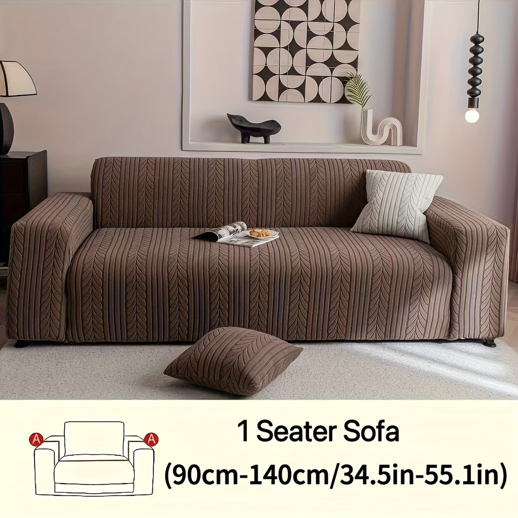 Striped Sofa Cover Washable Stretchy Slip-Resistant Zigzag Textured Couch Slipcover – Fits 1 to 4 Seaters, Scratch Protection, Classic Durable Design for Living Room Furniture
