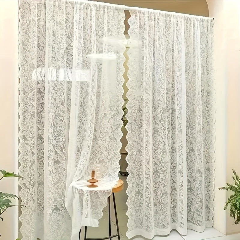 Phoenix Tail Floral Lace Sheer Curtain – Elegant Semi-Sheer Rod Pocket Panel with Eyelet Detailing | Living Room, Kitchen & Bathroom | White, Green & Coffee