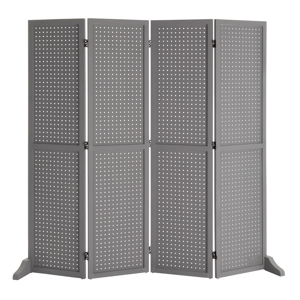 5 FT Freestanding Pegboard Room Divider | Wood Folding Privacy Screen & Display Board Organizer with Support Feet – White, Black, Natural, Grey | Craft Shows, Retail & Home