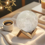 RGBW LED Moon Lamp 6.1 Inch with Remote Control & Wooden Stand – 16-Color 3D Printed Realistic Night Light, USB Powered Bedside Lamp for Bedroom, Room Decor, Birthday Gift for Women, Moms & Friends