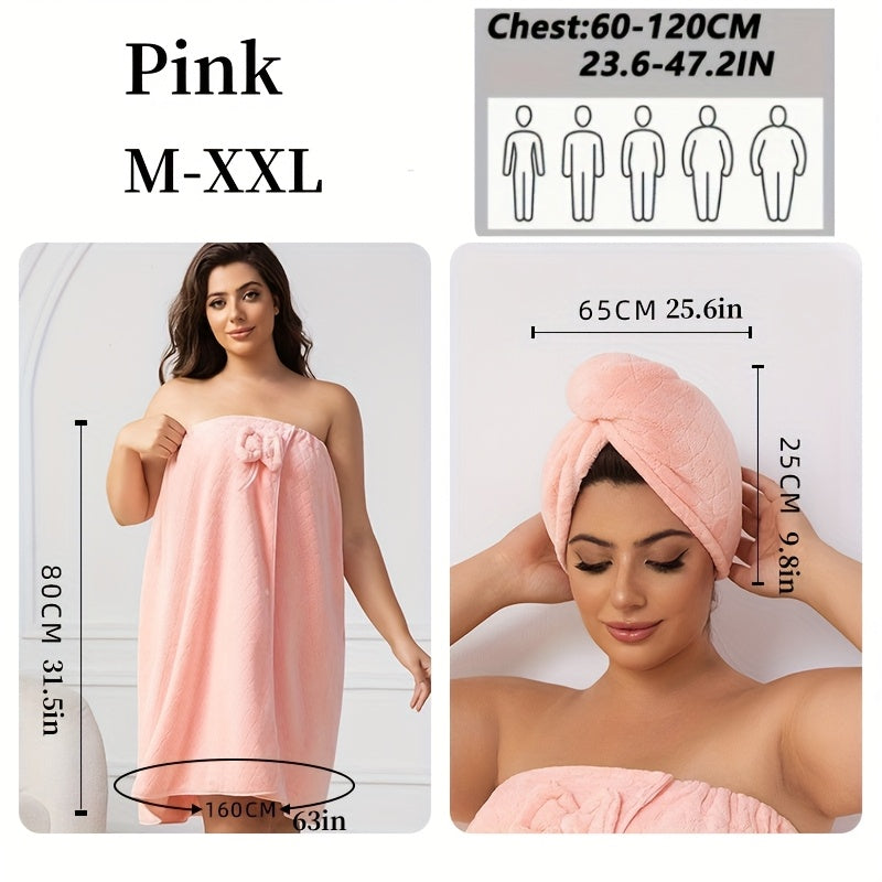 Extra Large Bath Wrap Skirt & Shower Cap Set of 2 – Super Absorbent Coral Fleece Body Wrap Towel, Adjustable M–XXXXL | Home, Travel, Sauna & Spa