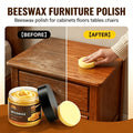 Wood Beeswax Protector Polish with Polishing Sponge – Non-Greasy Formula Boosts Gloss & Durability for Cabinets, Stairs, Cutting Boards & Hardwood Furniture