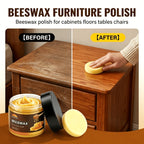 Wood Beeswax Protector Polish with Polishing Sponge – Non-Greasy Formula Boosts Gloss & Durability for Cabinets, Stairs, Cutting Boards & Hardwood Furniture
