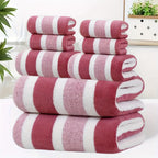 8-Piece Hotel-Quality Striped Bath Towel Set – Lint-Free Super Absorbent Two-Color Towels | 2 Large Bath Towels, 2 Medium Bath Towels & 4 Washcloths