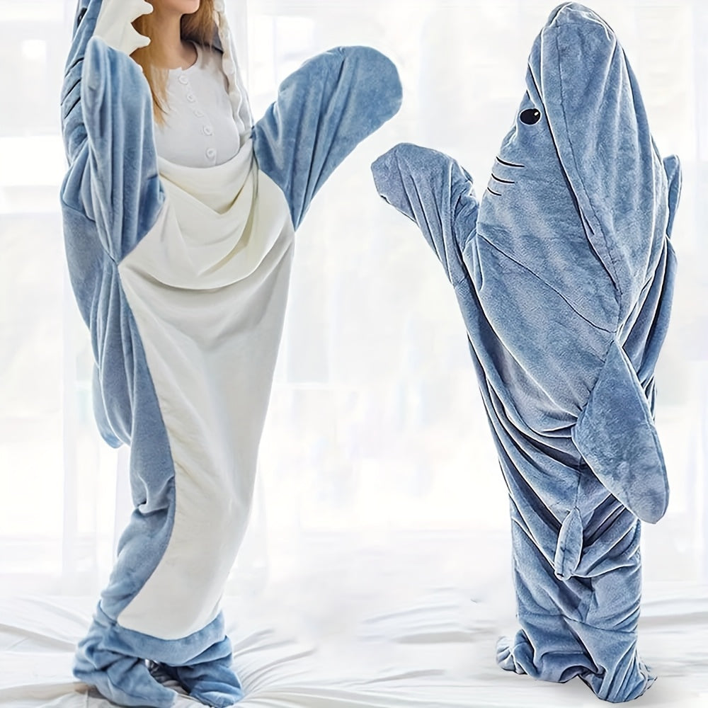Shark Blanket Onesie Wearable Flannel Sleeping Bag with Hood - Cozy Shark Costume Blanket for Halloween, Shark Week & Parties, Machine Washable Funny Wearable Blanket