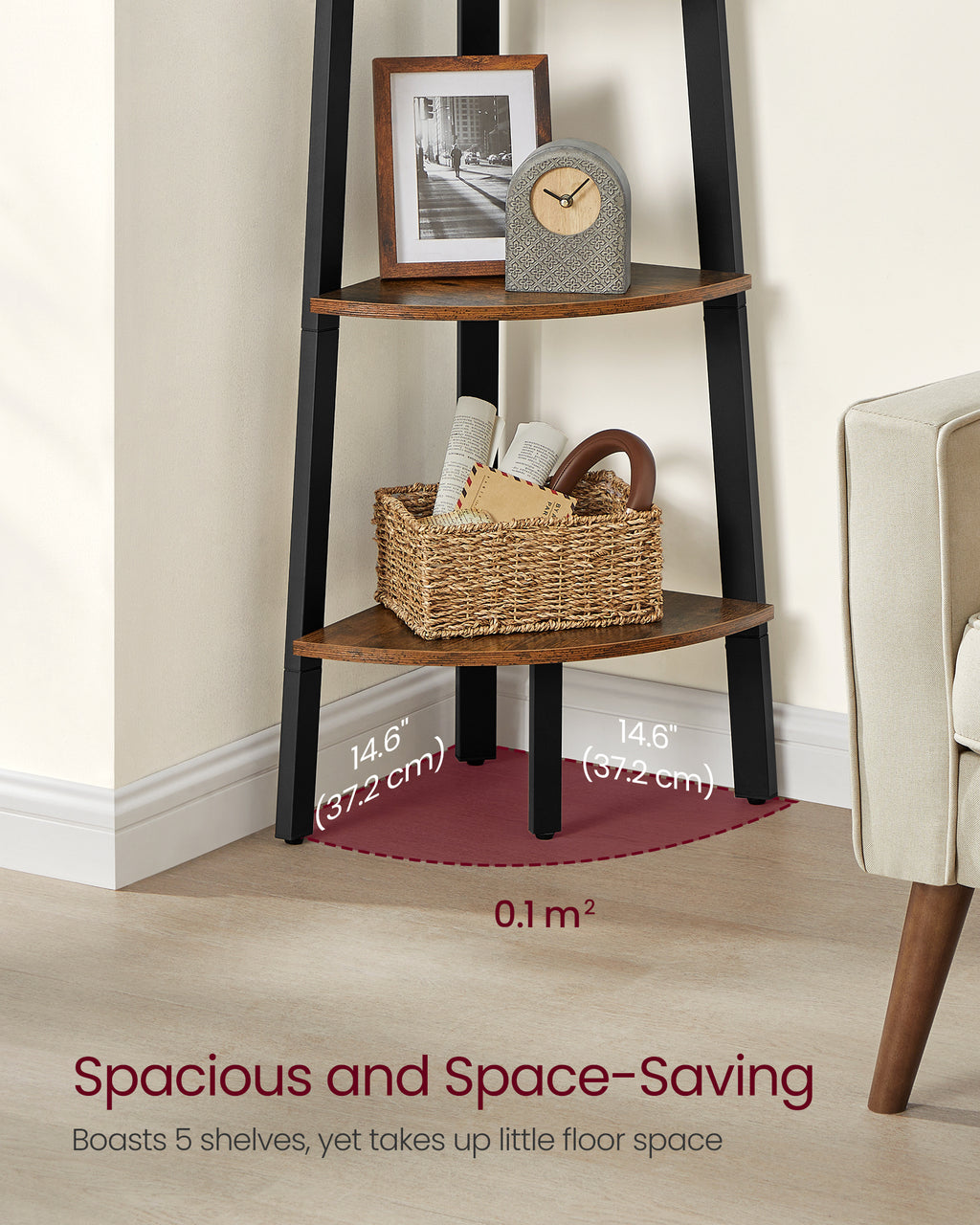 Corner Shelf 4-Tier Ladder Bookshelf & Plant Stand – Industrial Style Space-Saving Corner Shelving Unit for Living Room, Bedroom, Study & Entryway