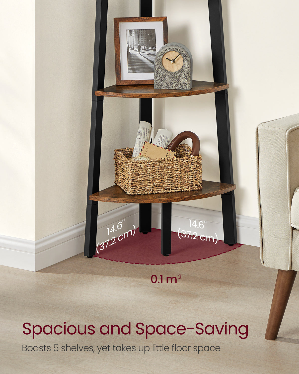 Corner Shelf 4-Tier Ladder Bookshelf & Plant Stand – Industrial Style Space-Saving Corner Shelving Unit for Living Room, Bedroom, Study & Entryway