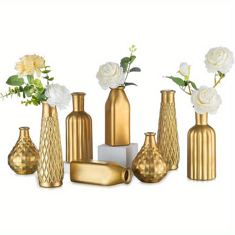 Gold Glass Vase Cylindrical Art Deco Style | Golden Electroplating Finish Flower Vase for Living Room Kitchen Bedroom, Table Centerpiece, Halloween Christmas Home Decor