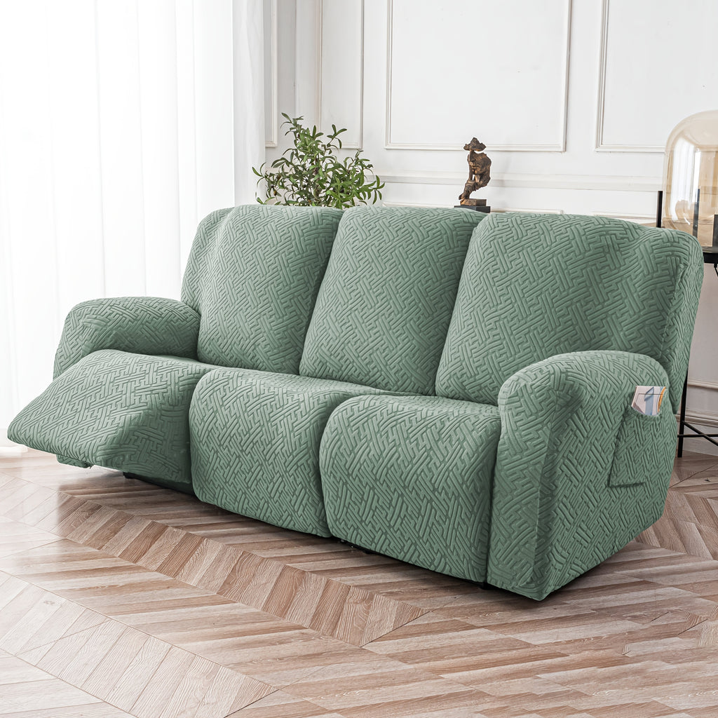 8-Piece Recliner Slipcover Set for 3-Seat Sofa – Flexible Soft Slide Sleeve Furniture Protector with Pocket, Stretch Couch Cover for Living Room, Office & Sofa Chair