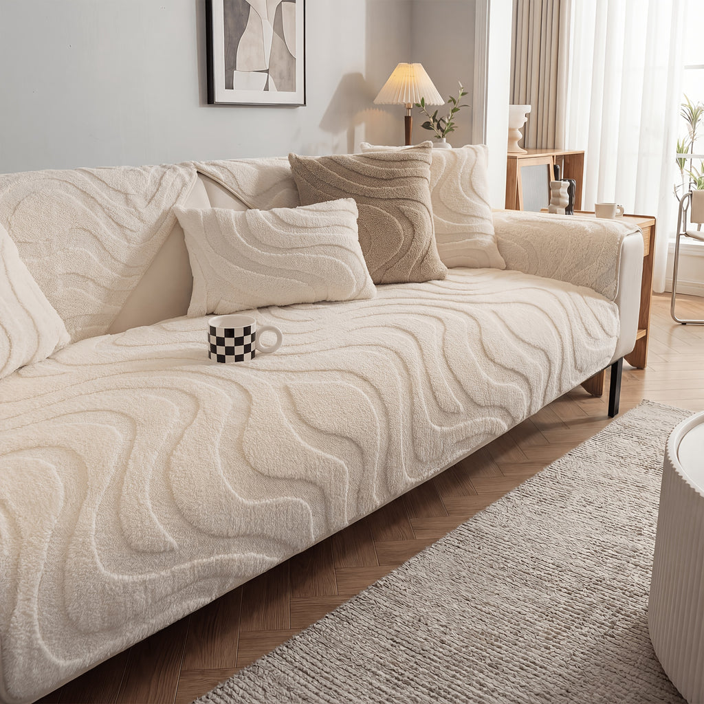 Velvet Sofa Cover Non-Slip Washable Plush Couch Slipcover Pet Friendly Thick Padded Furniture Protector 1 2 3 4 5 Seat Living Room Bedroom